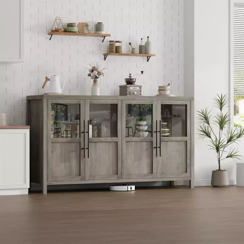 55.12 Grande Credenza a Buffet con Contenitore, Credenza a Buffet con Ante in Vetro