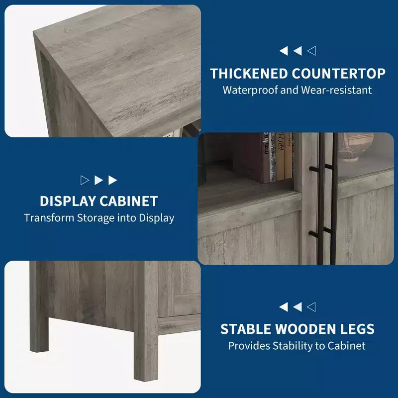 55.12 Grande Credenza a Buffet con Contenitore, Credenza a Buffet con Ante in Vetro
