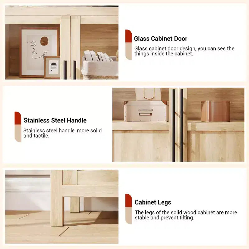 55.12 Grande Credenza a Buffet con Contenitore, Credenza a Buffet con Ante in Vetro