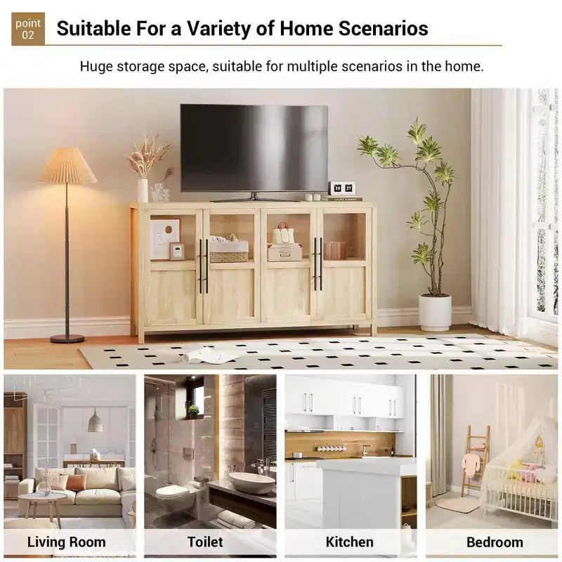 55.12 Grande Credenza a Buffet con Contenitore, Credenza a Buffet con Ante in Vetro