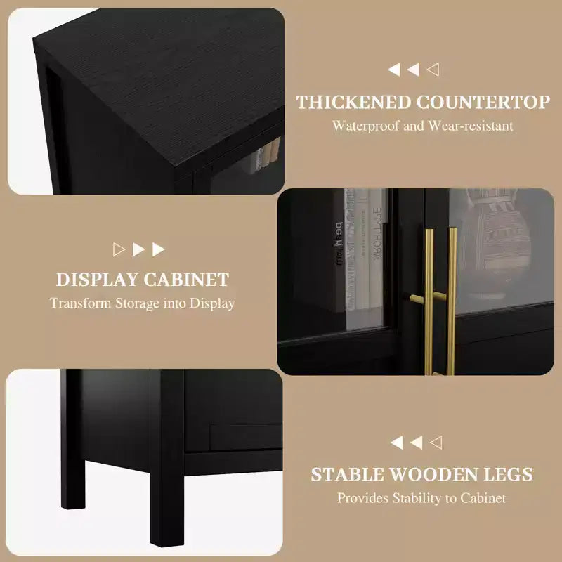 55.12 Grande Credenza a Buffet con Contenitore, Credenza a Buffet con Ante in Vetro