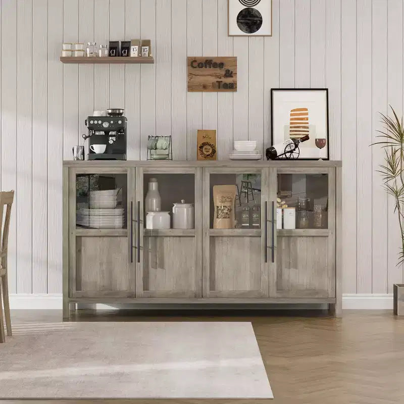 55.12 Grande Credenza a Buffet con Contenitore, Credenza a Buffet con Ante in Vetro