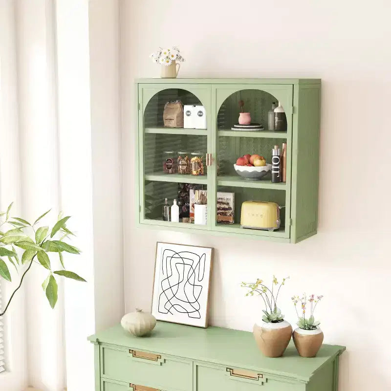Pensile Okak con motivo intrecciato a 2 ante e 3 ripiani con ante in vetro per ingresso/sala da pranzo/soggiorno/cucina