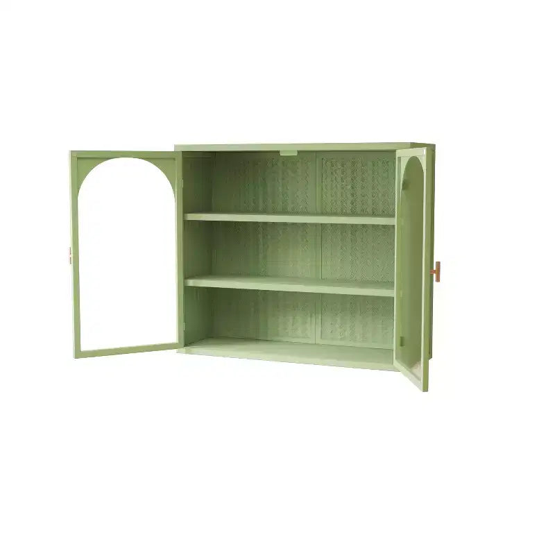 Pensile Okak con motivo intrecciato a 2 ante e 3 ripiani con ante in vetro per ingresso/sala da pranzo/soggiorno/cucina