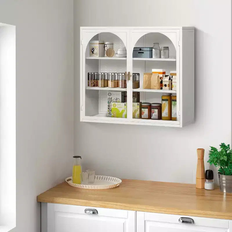 Pensile Okak con motivo intrecciato a 2 ante e 3 ripiani con ante in vetro per ingresso/sala da pranzo/soggiorno/cucina