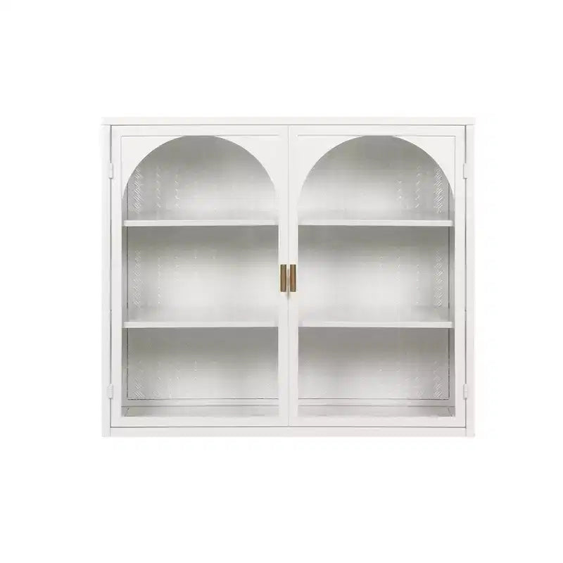 Pensile Okak con motivo intrecciato a 2 ante e 3 ripiani con ante in vetro per ingresso/sala da pranzo/soggiorno/cucina