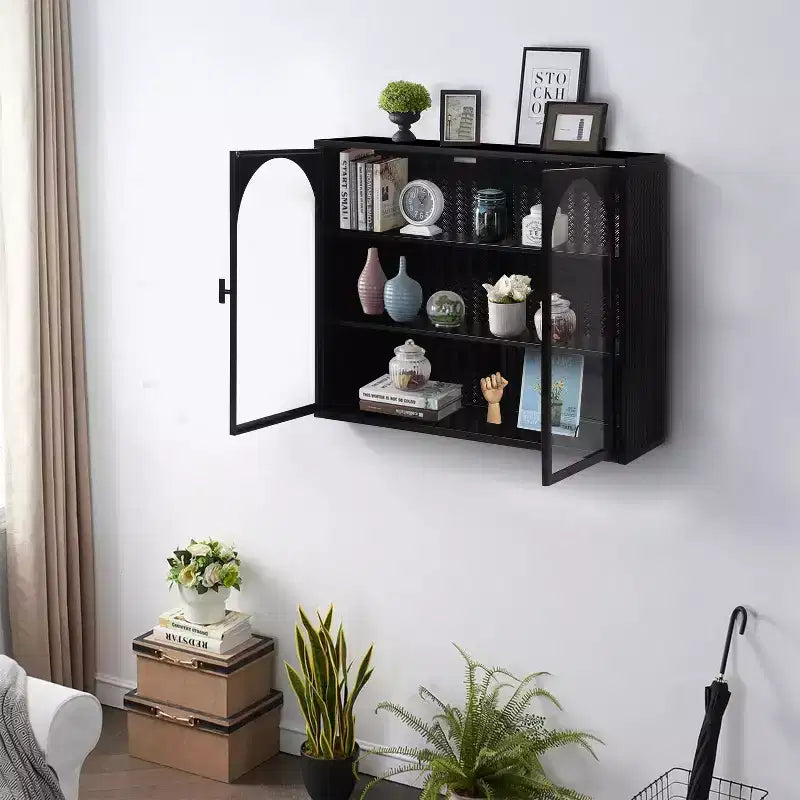 Pensile Okak con motivo intrecciato a 2 ante e 3 ripiani con ante in vetro per ingresso/sala da pranzo/soggiorno/cucina
