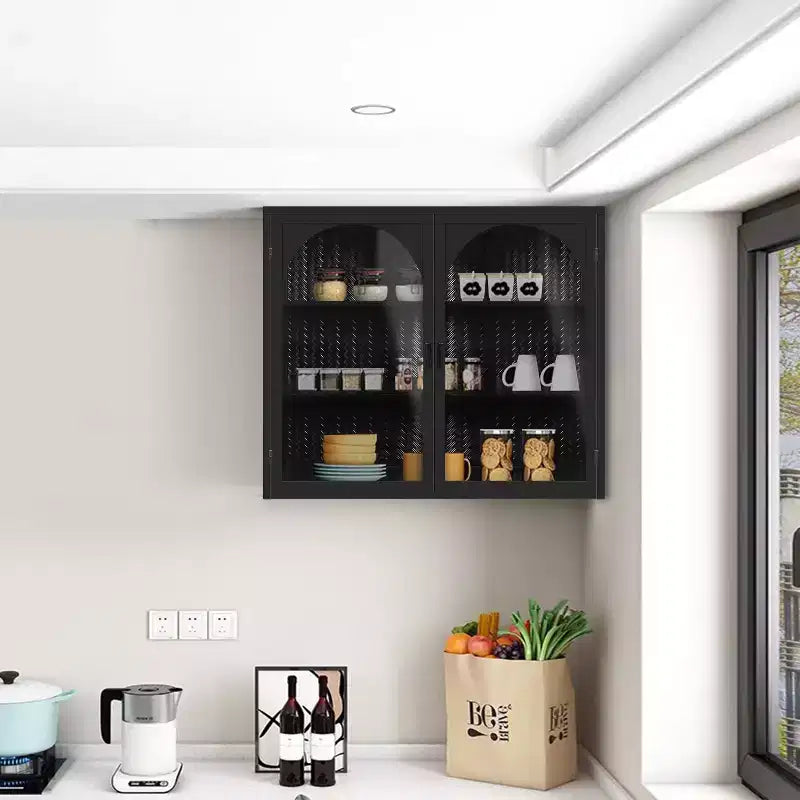 Pensile Okak con motivo intrecciato a 2 ante e 3 ripiani con ante in vetro per ingresso/sala da pranzo/soggiorno/cucina