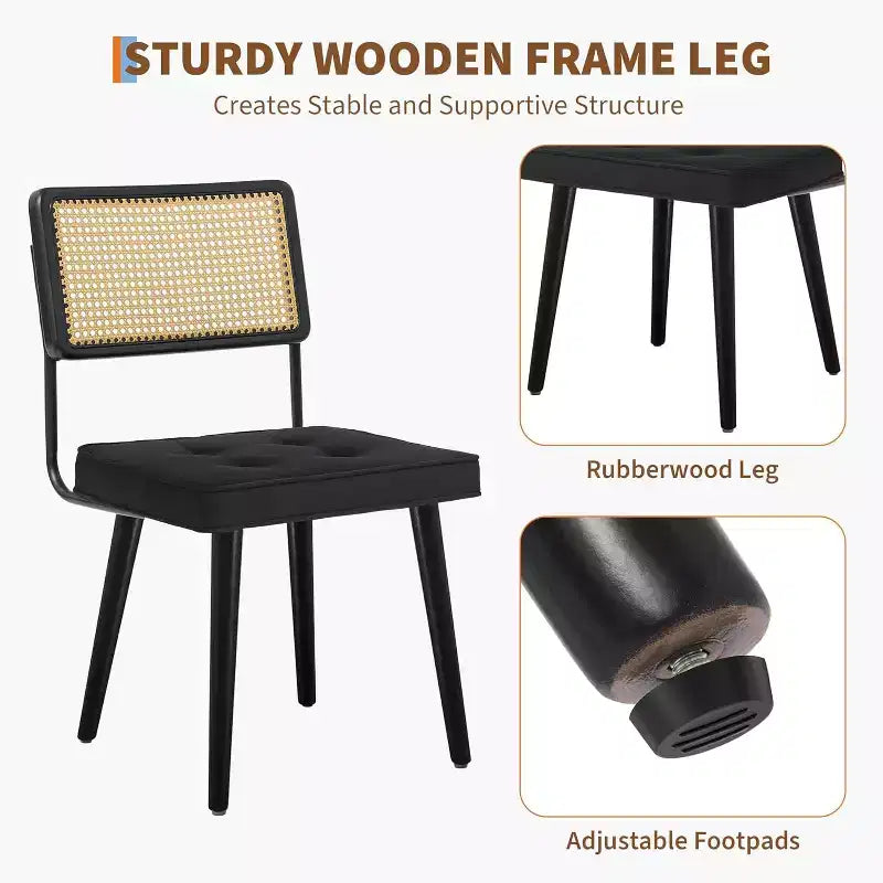 GustoWave Sedia da pranzo in rattan (2 posti), sedia vintage da sala da pranzo, nera