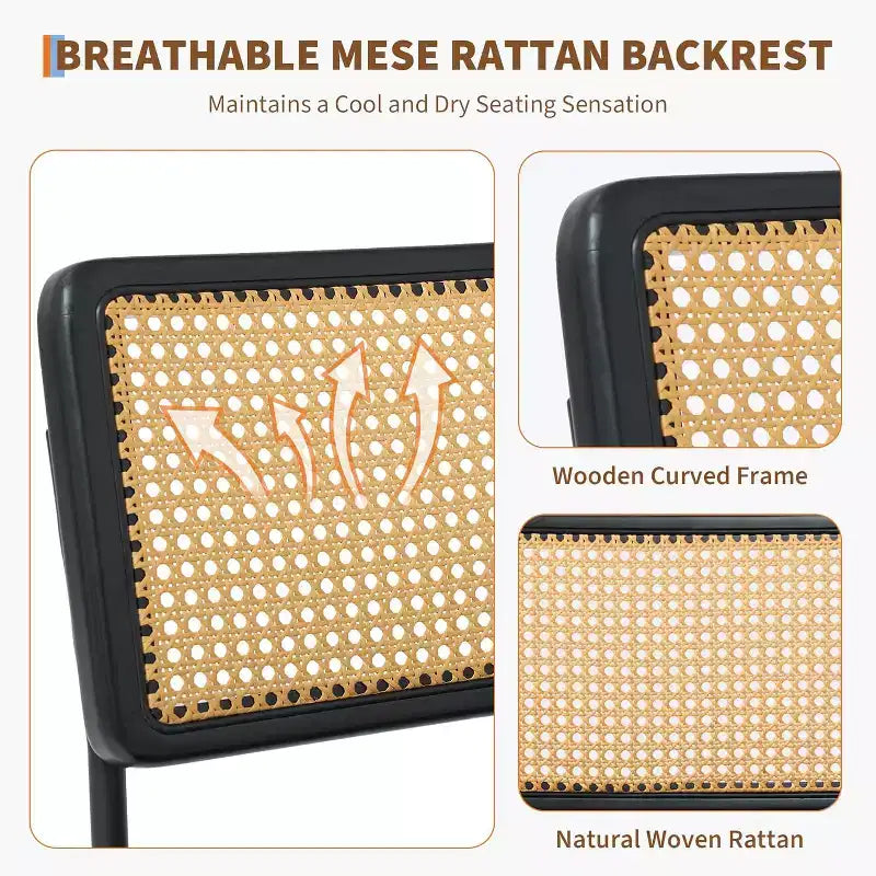 GustoWave Sedia da pranzo in rattan (2 posti), sedia vintage da sala da pranzo, nera