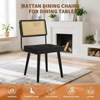 GustoWave Sedia da pranzo in rattan (2 posti), sedia vintage da sala da pranzo, nera