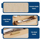 Credenza moderna in rattan con ante, mobile bohémien stretto con credenza, mobile contenitore e tavolino da caffè