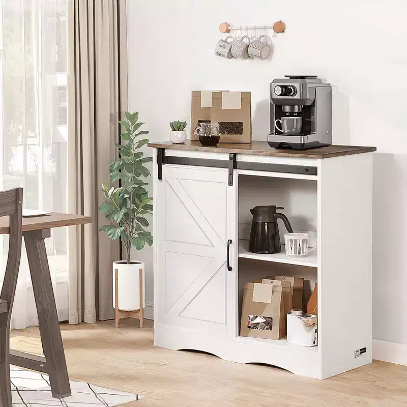 Mobile Vetrinetta Caffè VEVOR, Vetrinetta Caffè Rustica 80 x 35 x 80 cm con 3 Ripiani Contenitori, Tavolo da Caffè con Porta a Granaio, Bianco