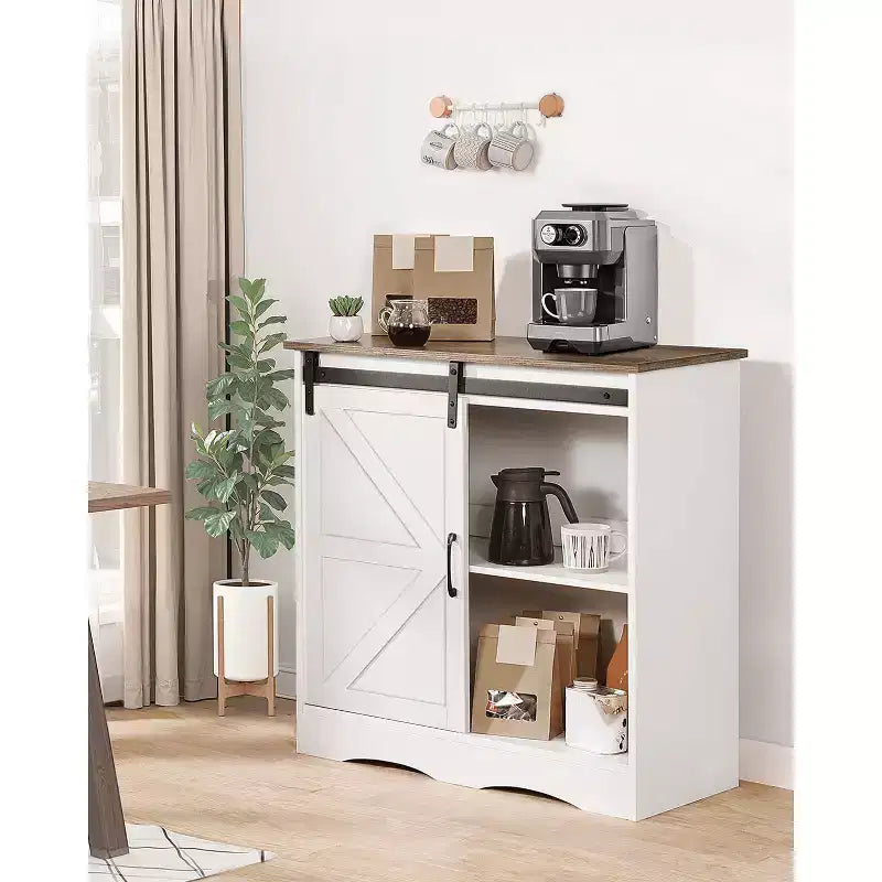 Mobile Vetrinetta Caffè VEVOR, Vetrinetta Caffè Rustica 80 x 35 x 80 cm con 3 Ripiani Contenitori, Tavolo da Caffè con Porta a Granaio, Bianco