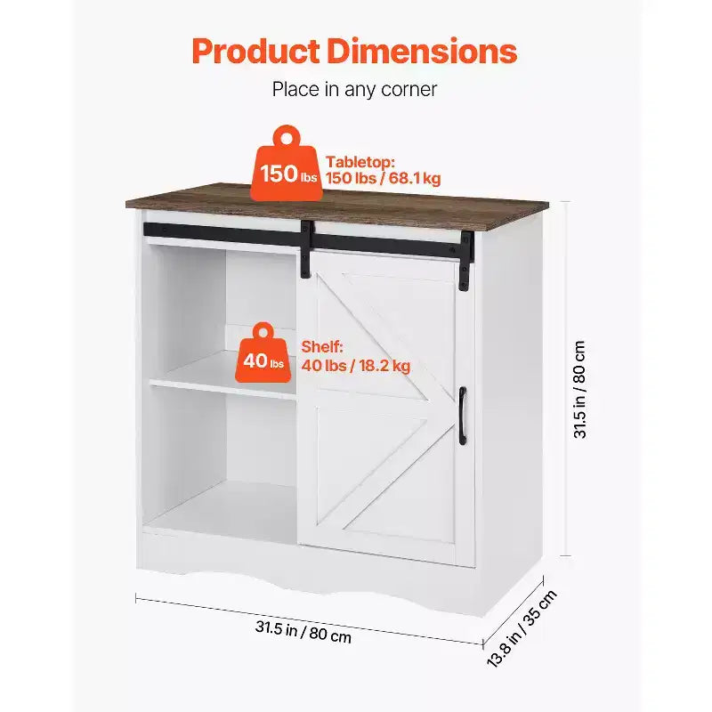 Mobile Vetrinetta Caffè VEVOR, Vetrinetta Caffè Rustica 80 x 35 x 80 cm con 3 Ripiani Contenitori, Tavolo da Caffè con Porta a Granaio, Bianco