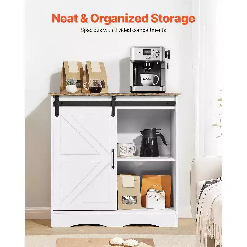 Mobile Vetrinetta Caffè VEVOR, Vetrinetta Caffè Rustica 80 x 35 x 80 cm con 3 Ripiani Contenitori, Tavolo da Caffè con Porta a Granaio, Bianco