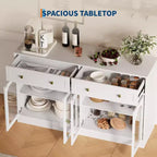Meuble buffet de 140 cm avec 4 portes en acrylique et 2 tiroirs, meuble de cuisine en bois, console pour salon, salle à manger, entrée