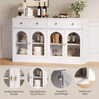 Meuble buffet de 140 cm avec 4 portes en acrylique et 2 tiroirs, meuble de cuisine en bois, console pour salon, salle à manger, entrée