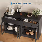 Meuble buffet de 140 cm avec 4 portes en acrylique et 2 tiroirs, meuble de cuisine en bois, console pour salon, salle à manger, entrée