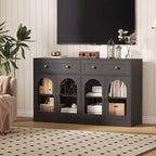Meuble buffet de 140 cm avec 4 portes en acrylique et 2 tiroirs, meuble de cuisine en bois, console pour salon, salle à manger, entrée