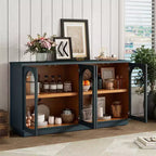 Madia Contry Style Okak con 4 Ante in Vetro ad Arco e Ripiani Regolabili, Credenza in Legno per Cucina
