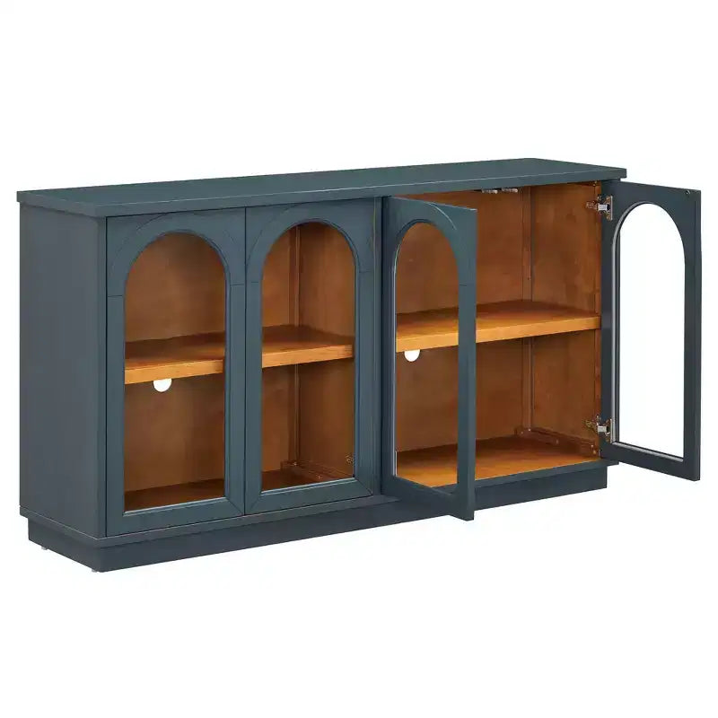 Madia Contry Style Okak con 4 Ante in Vetro ad Arco e Ripiani Regolabili, Credenza in Legno per Cucina