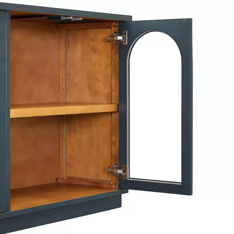 Madia Contry Style Okak con 4 Ante in Vetro ad Arco e Ripiani Regolabili, Credenza in Legno per Cucina