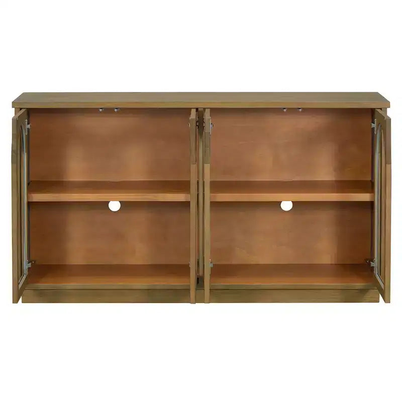Madia Contry Style Okak con 4 Ante in Vetro ad Arco e Ripiani Regolabili, Credenza in Legno per Cucina