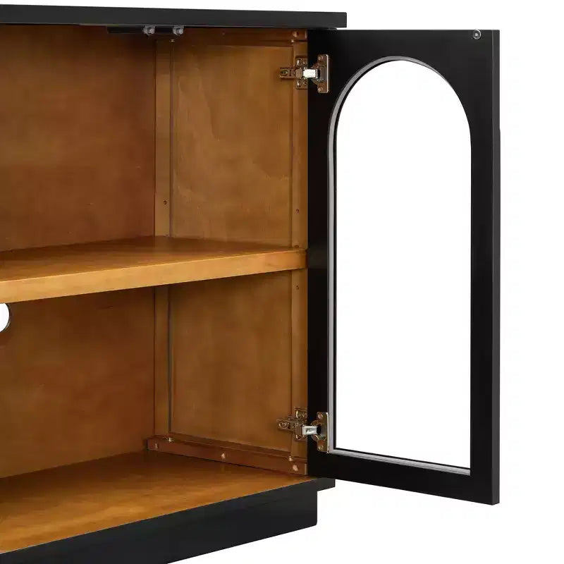Madia Contry Style Okak con 4 Ante in Vetro ad Arco e Ripiani Regolabili, Credenza in Legno per Cucina