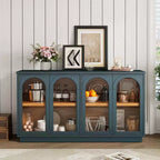 Madia Contry Style Okak con 4 Ante in Vetro ad Arco e Ripiani Regolabili, Credenza in Legno per Cucina