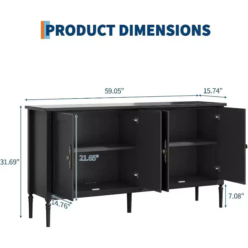 COZONY 59 Bahut de Buffet Meuble de Rangement Vintage pour Bar à Café avec Étagères Réglables et 4 Portes pour Salle à Manger, Cuisine et Salon