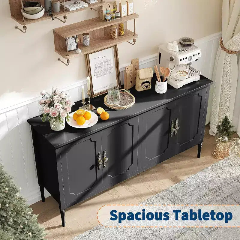 COZONY 59 Bahut de Buffet Meuble de Rangement Vintage pour Bar à Café avec Étagères Réglables et 4 Portes pour Salle à Manger, Cuisine et Salon