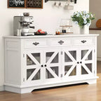 70 Sideboard Buffet Cabinet, Wooden Coffee Bar Cabinet with 3 Drawers & 4 Mesh Barn Doors, Entryway Console Table, Floor Cupboard Cabinet for Kitchen