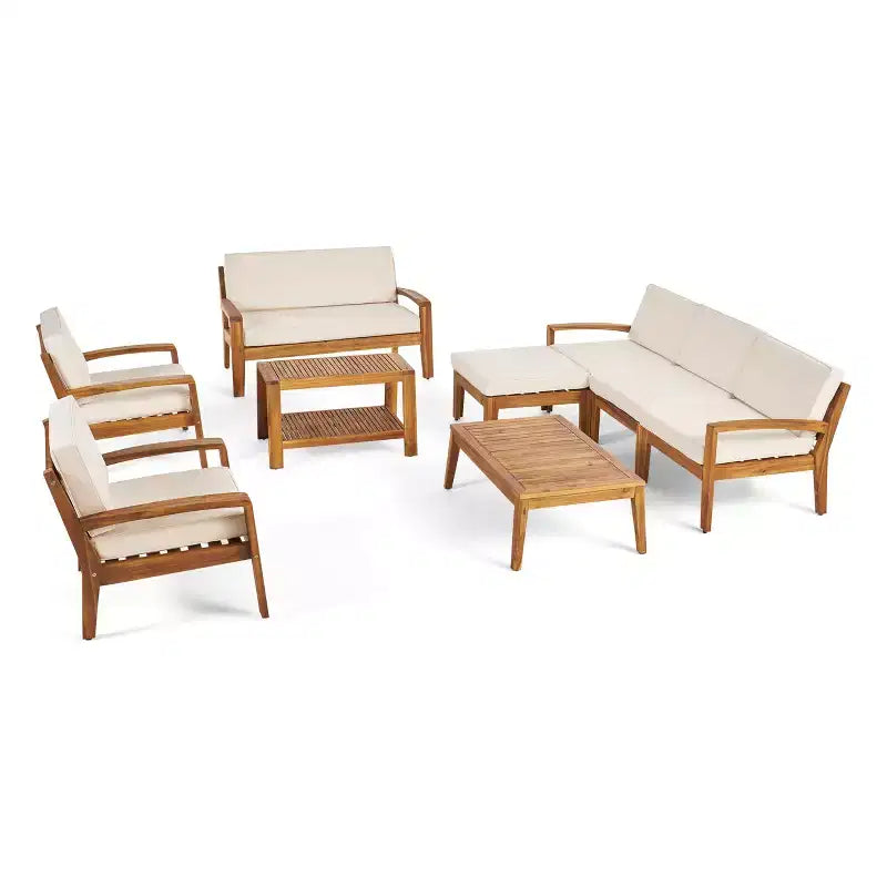 GDFStudio Parma Set da Salotto da Esterno a Sette Posti in Legno di Acacia con Ottomana