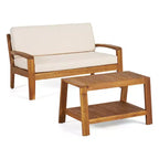 GDFStudio Parma Set da Salotto da Esterno a Sette Posti in Legno di Acacia con Ottomana