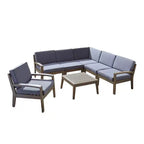Ensemble de canapé d'angle 6 places et fauteuil club d'extérieur en bois d'acacia GDFStudio Parma avec coussins