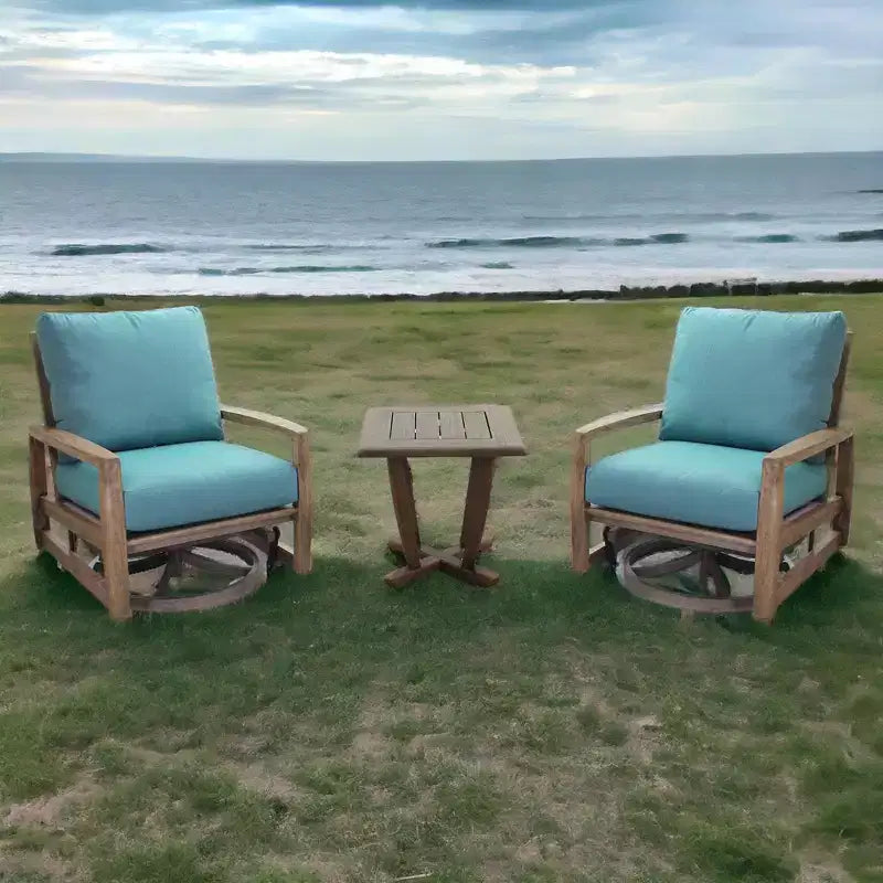Set divani da esterno Avalon in teak FSC, 3 pezzi, include: due poltrone girevoli e un tavolino quadrato