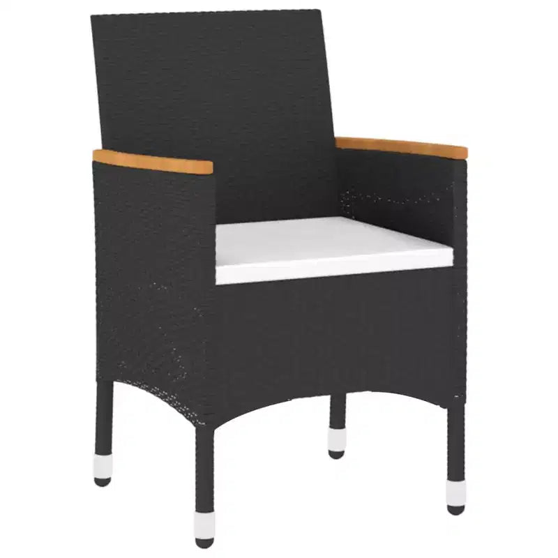 vidaXL Set da pranzo da giardino 3 pezzi - Polyrattan - Nero - Tavolo da esterno/giardino e 2 sedie con cuscini, piano del tavolo in vetro temperato