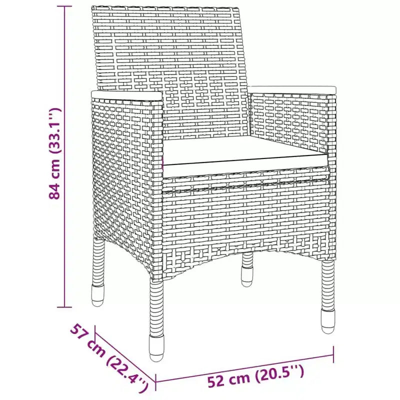 vidaXL Set da pranzo da giardino 3 pezzi - Polyrattan - Nero - Tavolo da esterno/giardino e 2 sedie con cuscini, piano del tavolo in vetro temperato