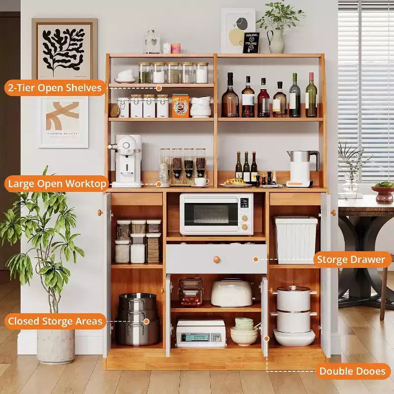Grande mobile dispensa - Credenza indipendente con cassetti, ante e ripiano regolabile per la cucina