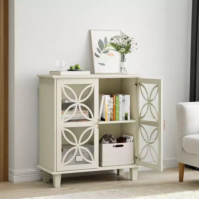CLIHOME Credenza a buffet autoportante con ripiani regolabili, moderna console da cucina retrò, mobiletto decorativo a 2 ante, colore crema