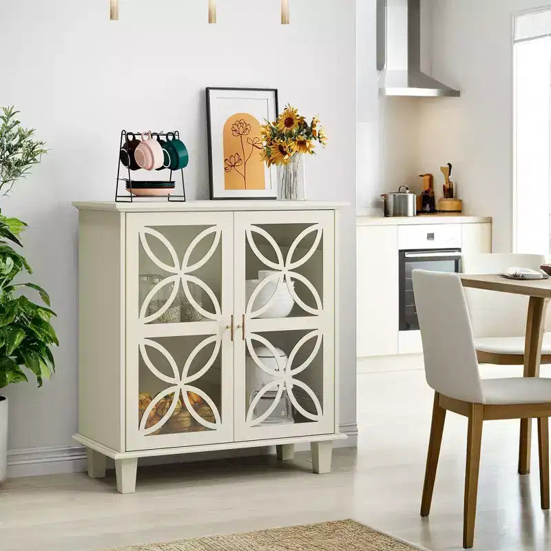CLIHOME Credenza a buffet autoportante con ripiani regolabili, moderna console da cucina retrò, mobiletto decorativo a 2 ante, colore crema