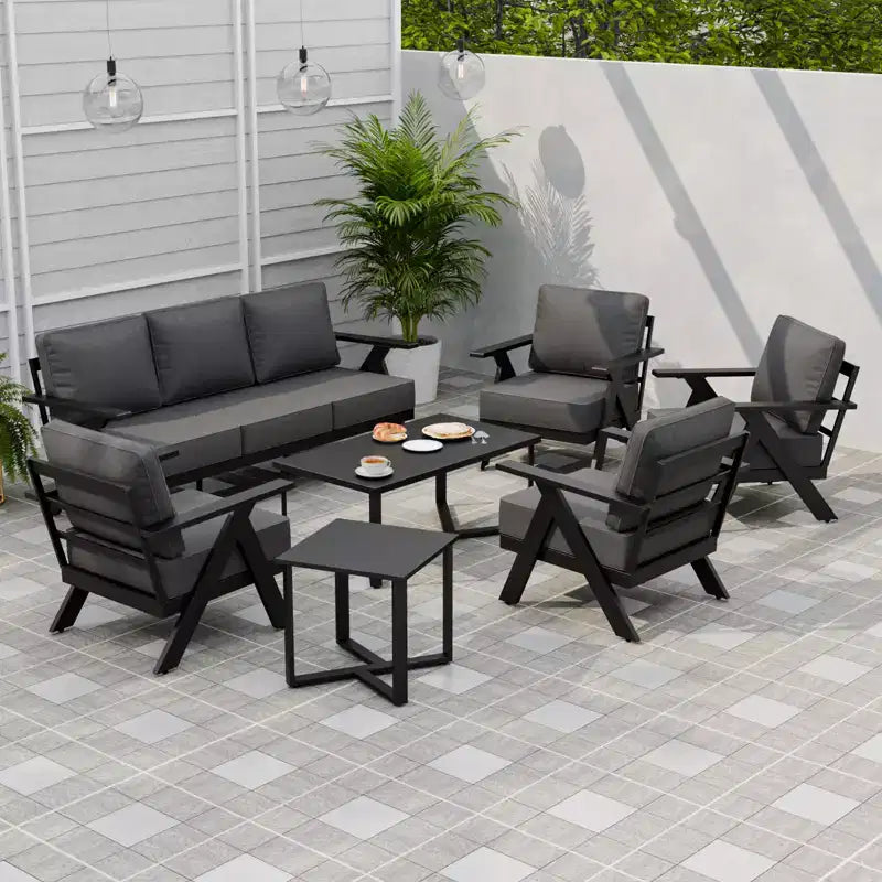 EAGLE PEAK Urban Slate Set di Mobili da Esterno Moderno da 7 Pezzi, Divano, Sedie da Patio, Tavolino da Caffè e Tavolino Laterale