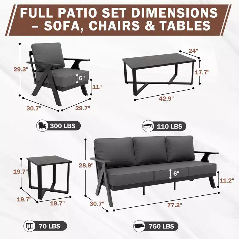 EAGLE PEAK Urban Slate Set di Mobili da Esterno Moderno da 7 Pezzi, Divano, Sedie da Patio, Tavolino da Caffè e Tavolino Laterale
