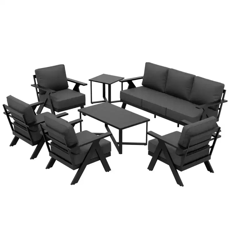 EAGLE PEAK Urban Slate Set di Mobili da Esterno Moderno da 7 Pezzi, Divano, Sedie da Patio, Tavolino da Caffè e Tavolino Laterale