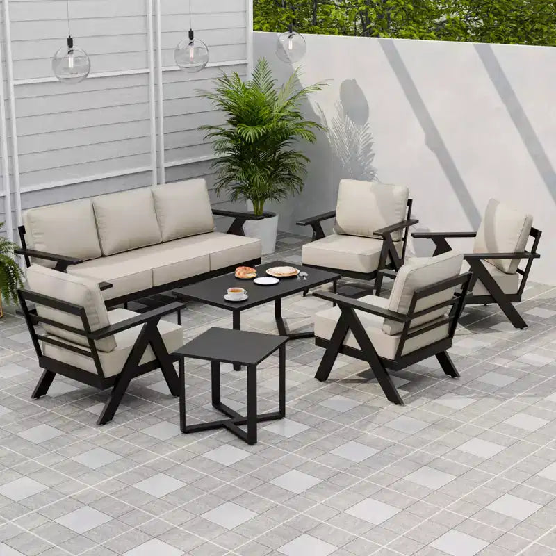 EAGLE PEAK Urban Slate Set di Mobili da Esterno Moderno da 7 Pezzi, Divano, Sedie da Patio, Tavolino da Caffè e Tavolino Laterale