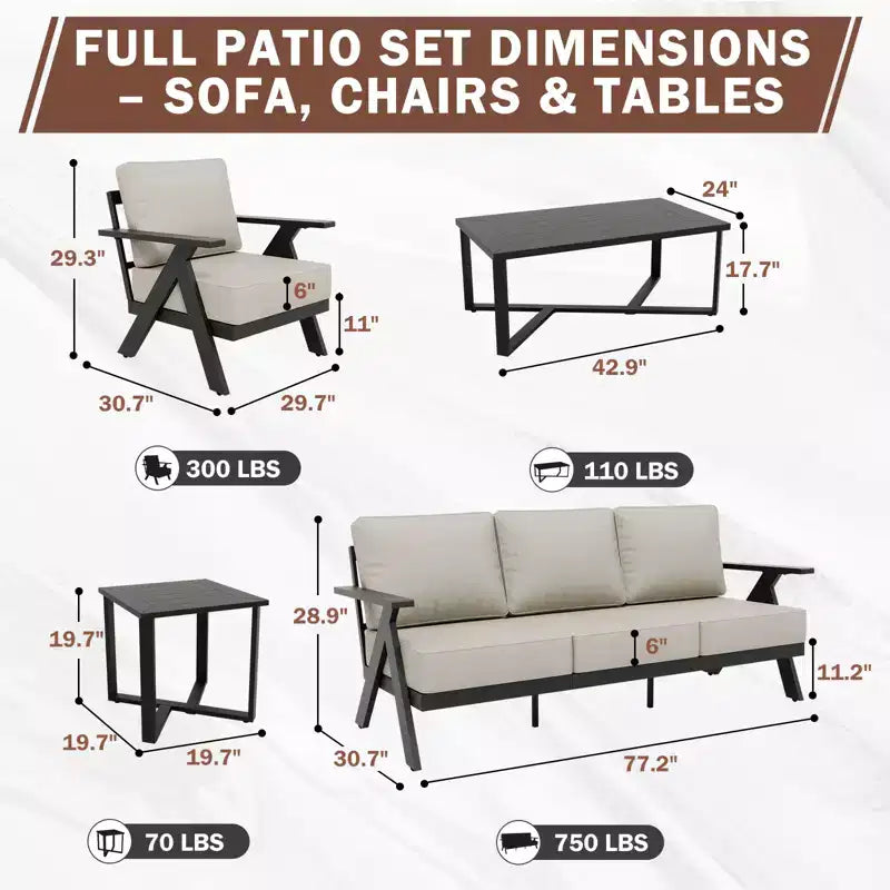 EAGLE PEAK Urban Slate Set di Mobili da Esterno Moderno da 7 Pezzi, Divano, Sedie da Patio, Tavolino da Caffè e Tavolino Laterale