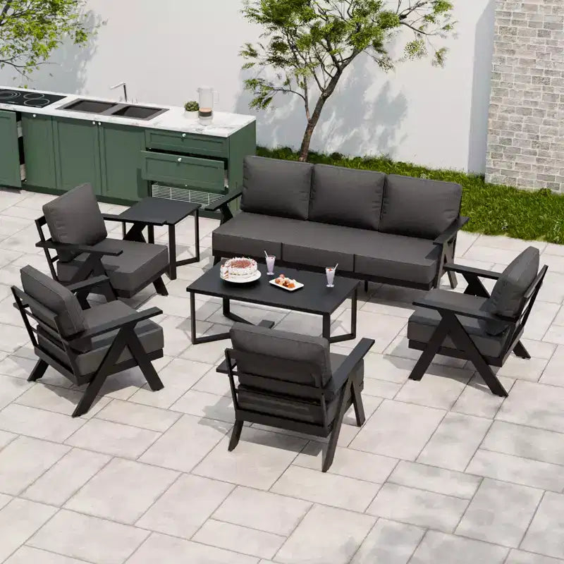 EAGLE PEAK Urban Slate Set di Mobili da Esterno Moderno da 7 Pezzi, Divano, Sedie da Patio, Tavolino da Caffè e Tavolino Laterale