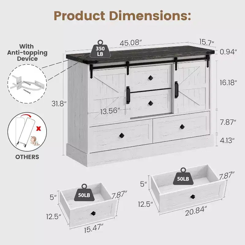 Credenza Buffet con Cassetti, Grande Mobile Contenitore Buffet con Ripiani e Ante, Stazione Caffè Bar in Stile Rustico per Cucina, Sala da Pranzo