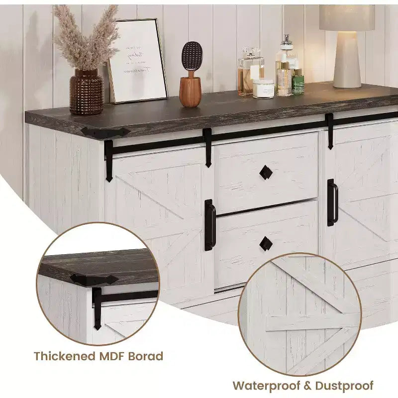 Credenza Buffet con Cassetti, Grande Mobile Contenitore Buffet con Ripiani e Ante, Stazione Caffè Bar in Stile Rustico per Cucina, Sala da Pranzo